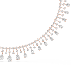 Rose Gold Pear & Round Lab Grown Diamond Fringe Drop <b>Necklace</b> for Women | Elegant Bridal Wedding <b>Statement</b> Jewelry - Product Image 4