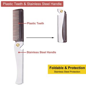 Professional High Quality Stainless Steel Folding Comb Pocket Comb for <b>Men</b> and Women Black White Pink And Multicolor Custom Log - Product Image 2