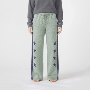 Pantalon de jogging ample en coton pour femme, coupe oversize, délavé à l'acide, imprimé étoiles, avec bande latérale, style streetwear décontracté - Product Image 1