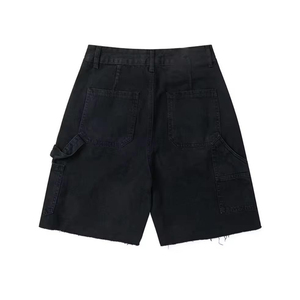 Shorts cargo pour homme, couleur unie, taille mi-haute, fermeture boutonnée, style décontracté avec poches, tissu en toile respirant, longueur bermuda - Product Image 3