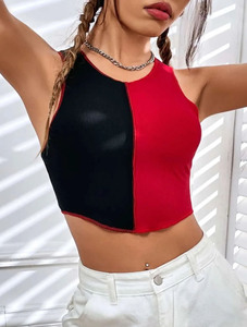 Top Corto Casual sin Mangas para Mujer, Personalizado, de Punto Acanalado, Transpirable, de Poliéster, Ajustado - Product Image 1