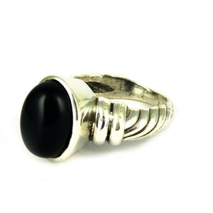 Bagues ovales traditionnelles en onyx noir plaqué argent, bijoux uniques en argent, style bohème chrétien, sertissage clos - Product Image 1
