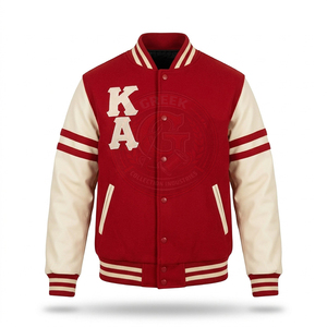 Veste de fraternité Alpha Psi, couleur rouge contrastée, manches longues, broderie avec logo en lettres grecques, style varsity, sweat-shirt pour homme - Product Image 1