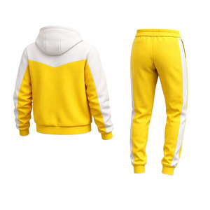 Fashion Men <b>Tracksuit</b> Set Yellow <b>White</b> Zipper Hoodie Sweatpants Sportswear Casual Gym Running Outfit Supplier - Product Image 3