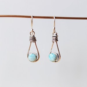 Boucles d'oreilles pendantes en larimar bleu, plaquées argent sterling, bijoux en pierres précieuses faits à la main, cadeau pour femme, boucles d'oreilles tendance - Product Image 6