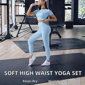 Women fitness wear soft comfortable high waist <b>hip</b> lift two piece yoga set sweat wicking workout activewear - Product Image 6