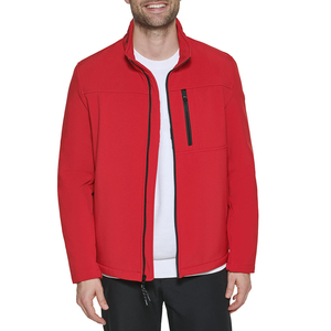 Men's <b>Red</b> Canvas Solid <b>Jacket</b> Stand Collar Zipper Closure <b>Waterproof</b> Windproof Casual Outdoor Winter Regular Fit - Product Image 1