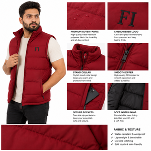 Men's Quilted Puffer Vest Lightweight Sleeveless Winter Outerwear Stand Collar Zipper Padded Casual Men's <b>Jackets</b> Outdoor OEM - Product Image 5