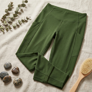 Olive Green Color <b>Leggings</b> <b>with</b> <b>Pocket</b> High Waist Full Length Knitted Spandex Polyester Breathable Quick Dry Women's Activewear - Product Image 5