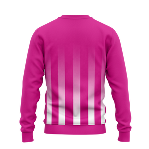 เสื้อสเวตเชิ้ตคอกลมลายทางสีชมพูสดสำหรับผู้ชาย พิมพ์โลโก้ที่แขนเสื้อได้ตามต้องการ เสื้อพูลโอเวอร์แขนยาว เสื้อทีมสำหรับฝึกซ้อม เสื้อกันหนาวสำหรับฤดูหนาว ขายส่ง - Product Image 2