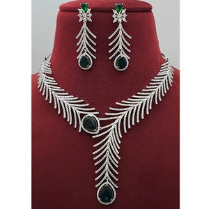 Gorgeous Premium Quality <b>Silver</b> Plated Designer CZ Zircon <b>Necklace</b> & Earrings <b>Set</b> for Engagement & Wedding Wear Women - Product Image 1