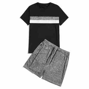 Summer New Men's Casual 2-Piece <b>Set</b> Breathable Short Sleeve T-Shirt & Shorts Solid <b>Knitted</b> Fabric - Product Image 3