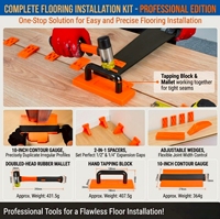 Kit de Instalación de Pisos Laminados HCToolS HC-7300, Juego de Herramientas Manuales Profesionales, 100 Espaciadores de Plástico, Bloque de Golpeo, Herramienta de Extracción con Mango