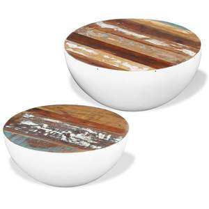 Set di 2 tavolini da caffè multicolore in legno di recupero e acciaio - Product Image 1