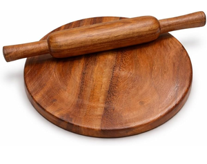 Tabla de madera para enrollar masa de dumplings con soporte, juego de chakla y belan de madera artesanal, tabla antiadherente para enrollar masa. - Product Image 3