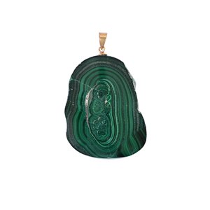 Natural Malachite Stalactite Brass 29.70 gm Gold/Silver/<b>Rose</b> Gold/<b>Black</b> Ruthenium Plated Unisex Trendy Gemstone Pendant - Product Image 1