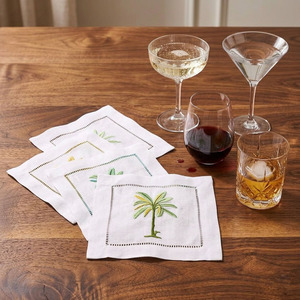 Custom Wholesale Embroidery Banana Tree Cocktail Napkin 6 *6" Durable Reusable Hemstitch Cocktail Napkins 100% White Linen Home - Product Image 1