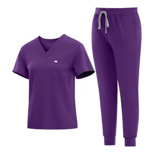 Nuevo Conjunto de Uniforme Médico Personalizado para Mujer, Color Morado, Top con Cuello en V, Pantalones Jogger, Uniforme de Hospital, Algodón y Poliéster, Tejido de Punto - Product Image 1
