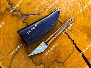 UA Supplies Handcrafted Kiridashi Style Damascus Steel Mini Fixed Blade Utility <b>Knife</b> with Wood <b>Handle</b> Razor Sharp 15.24cm EDC - Product Image 3