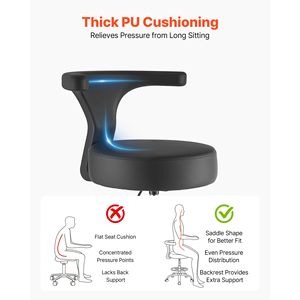 Taburete Ergonómico con Ruedas y Respaldo, Capacidad de 500 Libras, Altura Ajustable, Asiento de Cuero PU con Cojín Grueso, Giratorio 360 Grados - Product Image 3