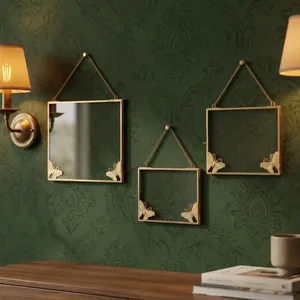 Artisan Design Brass Metal Rectangle Hanging Photo <b>Frame</b> with Butterfly Decor Wall Mount Pf1129c - Product Image 2