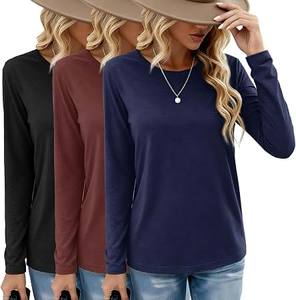 T-shirt basique pour femme, haut confortable à col rond, mode confortable - Product Image 1