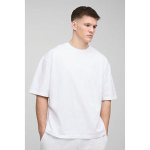 Camiseta blanca lisa para hombre, de corte holgado, manga corta, cuello redondo, básica. - Product Image 1