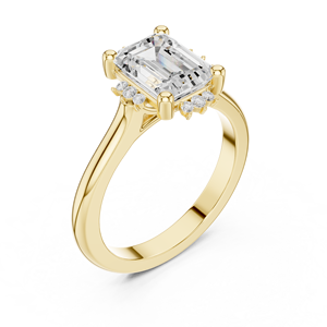 Anillo de Compromiso y Boda de Lujo para Mujer, Media Corona, Oro Sólido de 14k, Certificado IGI, Diamante Cultivado en Laboratorio HPHT CVD de 2 Quilates, Corte Esmeralda - Product Image 2