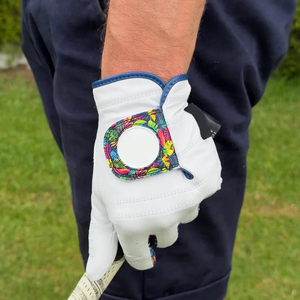 Gant de golf à imprimé feuilles tropicales, toucher cuir blanc doux, côtés des doigts colorés, perforations respirantes, main gauche, homme, sport - Product Image 2
