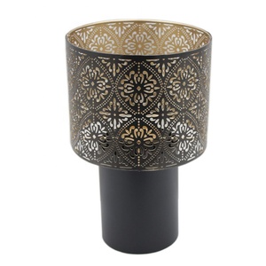 Gift & Craft Home Decorative Iron <b>Candle</b> <b>Pillar</b> Holder With Folding Stand Gold & Black <b>Colour</b> <b>Candle</b> Holder - Product Image 1