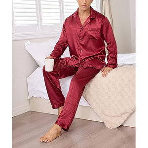 Long Sleeve Men Night Suit Button <b>Down</b> Collar Long Pants Set Drawstring Waist Soft Breathable Winter Pajamas Home - Product Image 4