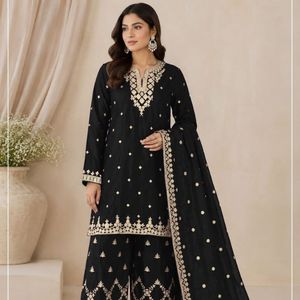 Heavy Chinon <b>Sequins</b> Embroidered <b>Top</b> Bottom Dress Material With Chinon Silk Dupatta Wholesale Rate By Royal Export - Product Image 3