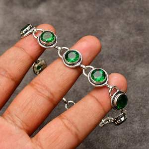 กำไลข้อมือพลอยโครเมียมไดโอไซด์ ทำมือ เงินแท้ 925 พลอยสีเขียวธรรมชาติ สำหรับผู้หญิง ขนาด 7 นิ้ว ของขวัญ - Product Image 2