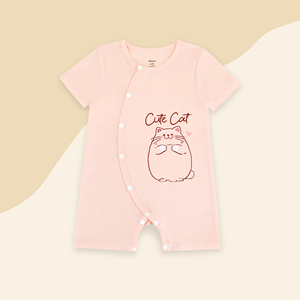 ALB03 Cute Cartoon Baby Bodysuit Crew Neck Short Sleeve Modal Spandex <b>Side</b> Button Breathable Knit Fabric Dokma 4 Seasons - Product Image 2