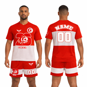 Custom Tunisia Style Soccer Jersey 2026 Red White Football <b>Kit</b> Personalized Name Number Team Uniform USA Europe Football Set - Product Image 1