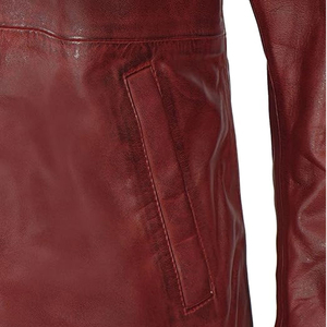Manteau long en cuir véritable pour homme, col à revers cranté, simple boutonnage, coupe droite, rouge - Product Image 6