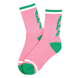 AKA Pink Green Crew <b>Socks</b> Embroidered Athletic Knitted <b>Socks</b> Women Casual Comfortable Everyday Wear - Product Image 1