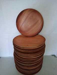 Round Wooden <b>Plate</b> Rustic Solid Wood Food Serving Tray Durable Reusable Dinner <b>Plate</b> for <b>Snacks</b> Fruits Desserts and Meals - Product Image 1