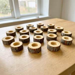 Support de bougie carré en bois artisanal pour bougie chauffe-plat, en bois naturel, décoration rustique pour la maison, centre de table - Product Image 5