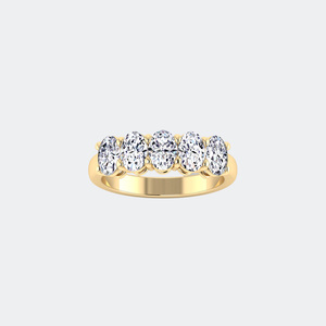 Bague pour femme certifiée, 2,50 carats au total, sertie de cinq pierres ovales cultivées en laboratoire, style vintage - Product Image 4
