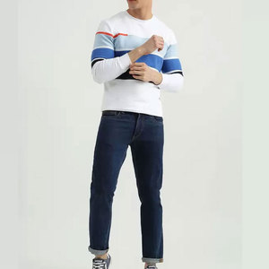 Mens White Blue Striped Chest Panel Crewneck <b>Jumper</b> Best Seller Fall Heavyweight <b>Warm</b> Casual Garment Fashion Apparel Clothing - Product Image 5