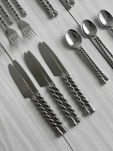 24-piece Modern Silver-plated <b>Cutlery</b> Set Twisted Metal Handmade Tableware Minimalist Design Elegant Decoration Mirror Polish - Product Image 2