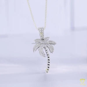 Custom Palm Tree Pendant Necklace In 925 Sterling Silver With Moissanite Diamond Pave Setting - Product Image 1