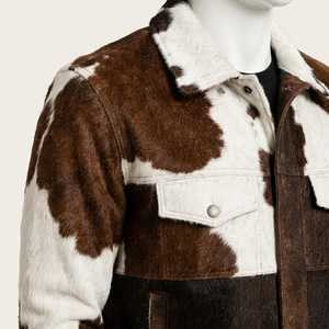 Blouson de motard en cuir véritable pour homme, motif vachette, col rabattable, fermeture éclair, coupe classique, hiver, décontracté, fourrure synthétique épaisse - Product Image 5