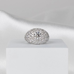 14k White Gold Prong Setting Chunky <b>Dome</b> Signet Wedding <b>Ring</b> for Women IGI Certified VS+ Clarity D-F Color 134 Diamonds - Product Image 1