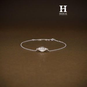 Wholesale 14K White Gold Marquise Lab Grown Diamond Bracelet IGI Certified D VVS Minimalist Bezel <b>Set</b> Eye Shape Floral Chain - Product Image 1