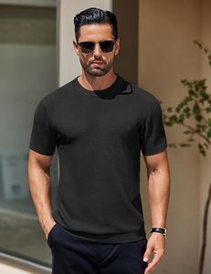 เสื้อยืดถักสำหรับผู้ชาย แขนสั้น คอกลม เสื้อลำลองแบบมีลาย - Product Image 5