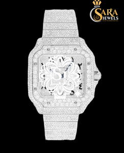 คุณภาพสูงนาฬิกาอะนาล็อกสองโทนสแตนเลสสีขาวทอง VVS Moissanite หน้าปัดเพชรหรูหราสไตล์แฟชั่นแนวฮิปโบราณ - Product Image 3
