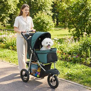 Passeggino Pieghevole per Cani con Ruote in Gomma da 12 Pollici per Cani Piccoli fino a 10 kg, Trasportino Verde Scuro - Product Image 2