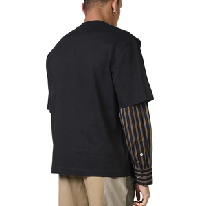 T-shirt noir surdimensionné pour homme, col rond, manches longues, décontracté, en lin/coton tricoté, uni, séchage rapide, respirant, écologique, coupe ample - Product Image 2